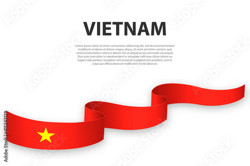 Waving ribbon or banner with flag of Vietnam