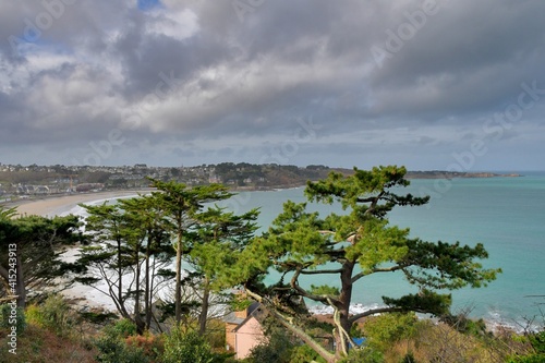 Beautiful view on the Trestraou beach of Perros-Guirec in Brittany. France