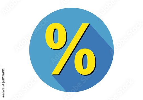 Icono de porcentaje, tanto por ciento, descuento o rebajas con porcentaje en amarillo sobre círculo azul