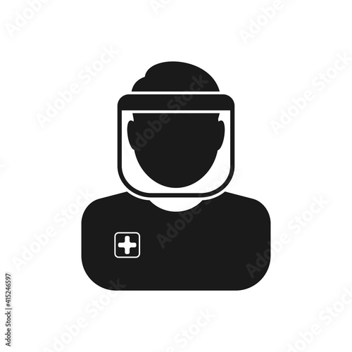 Nurse or doctor with protective gear and face mask. Perfect icon for health care concept.