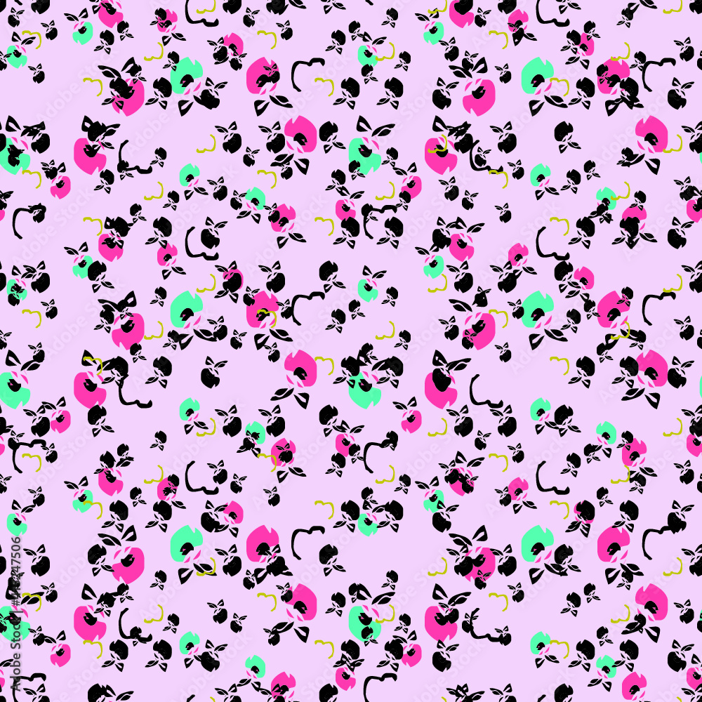 seamless pattern with pink and purple flowers