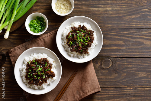 Korean ground beef and rice bowls