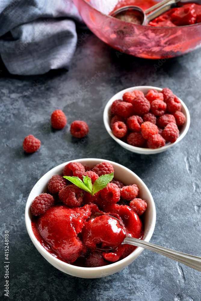 Raspberry sorbet, ice cream scoop Raspberry sorbet, ice cream scoop