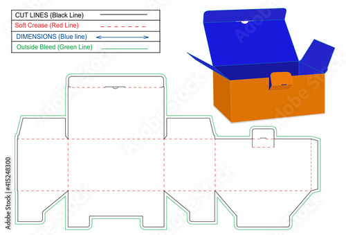 Tuck Top Snap Lock Bottom or auto bottom lock box dieline template and 3D render box