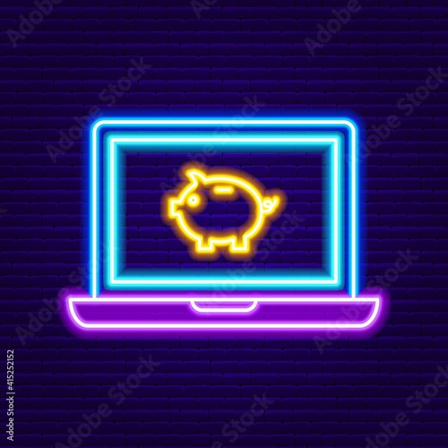 Neon Laptop with Piggybank Sign