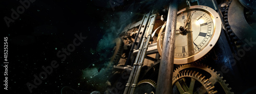 Fotografia Mechanism of the old clock tower on the night sky background with stars