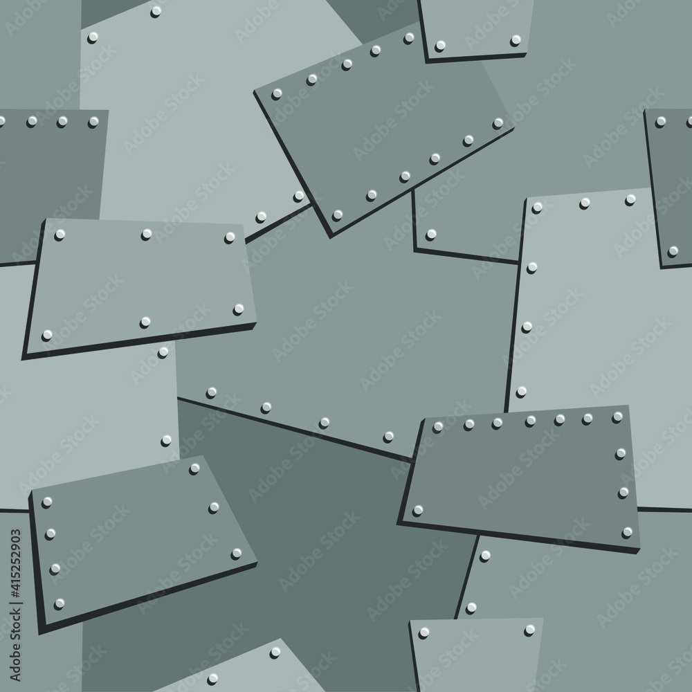 Seamless pattern with metal sheets and rivets endless texture. Abstract modern cartoon style background. Vector illustration.