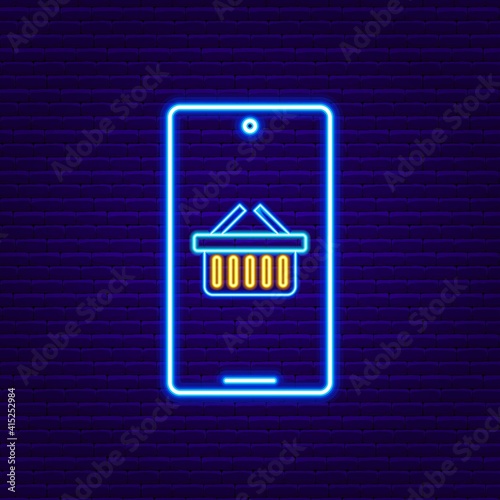 Neon Phone with Shopping Basket Sign