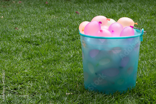 Colofrul water balloons ready to play. Copy Space