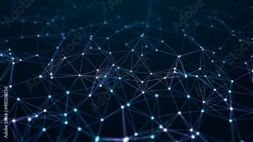 Corrupted network or connection. Abstract digital background of points and lines. Glowing plexus. Big data. Abstract technology science background. 3d rendering