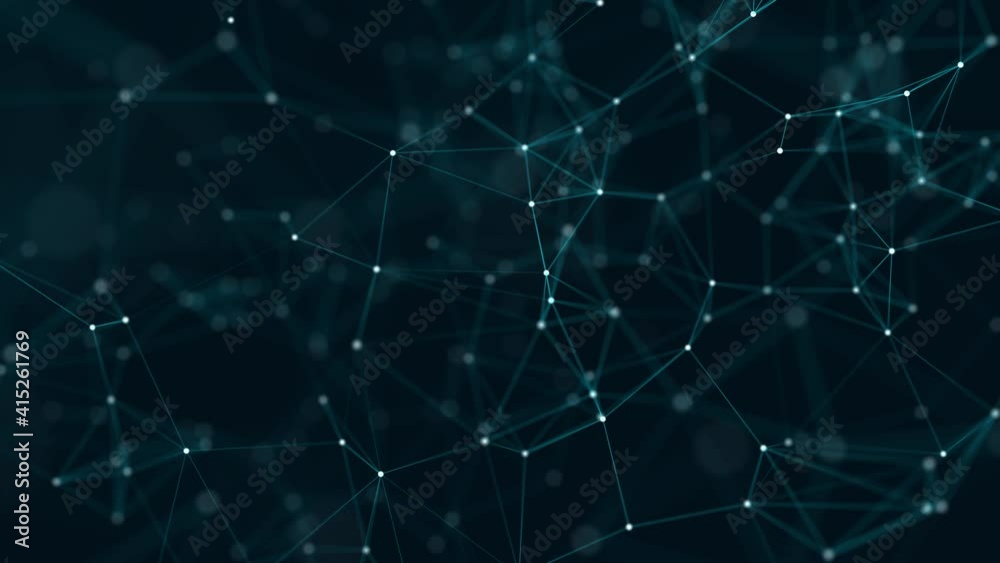 Abstract plexus of moving glowing dots and lines. Network or digital connection. Technology background. 3d rendering. 4K. Seamless loop. Abstract plexus of moving glowing dots and lines. Network or digital connection. Technology background. 3d rendering. 4K. Seamless loop.