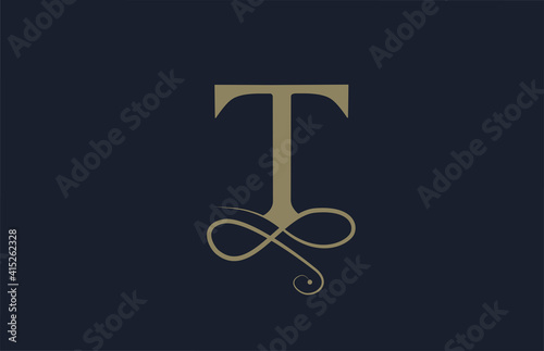 T elegant monogram ornament alphabet letter logo icon for business. Vintage corporate brading and lettering design for luxury products and company photo