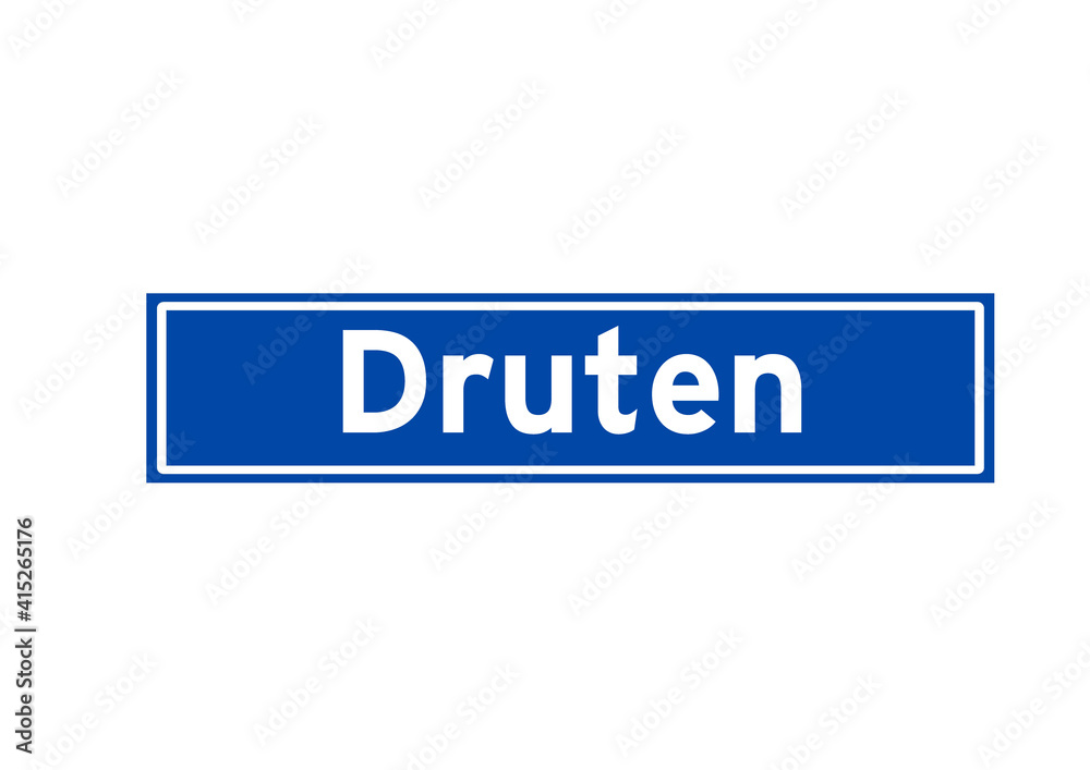 Druten isolated Dutch place name sign. City sign from the Netherlands. Druten isolated Dutch place name sign. City sign from the Netherlands.
