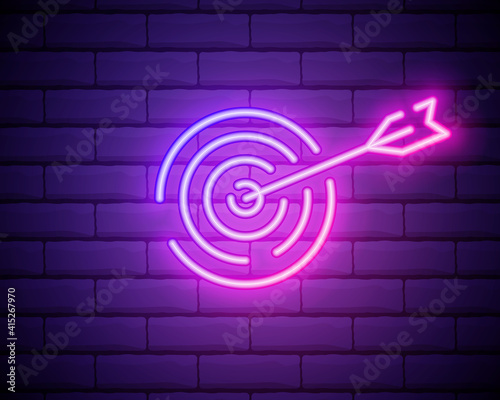 bow and target outline icon. Elements of Sport in neon style icons. Simple icon for websites, web design, mobile app, info graphics isolated on brick wall