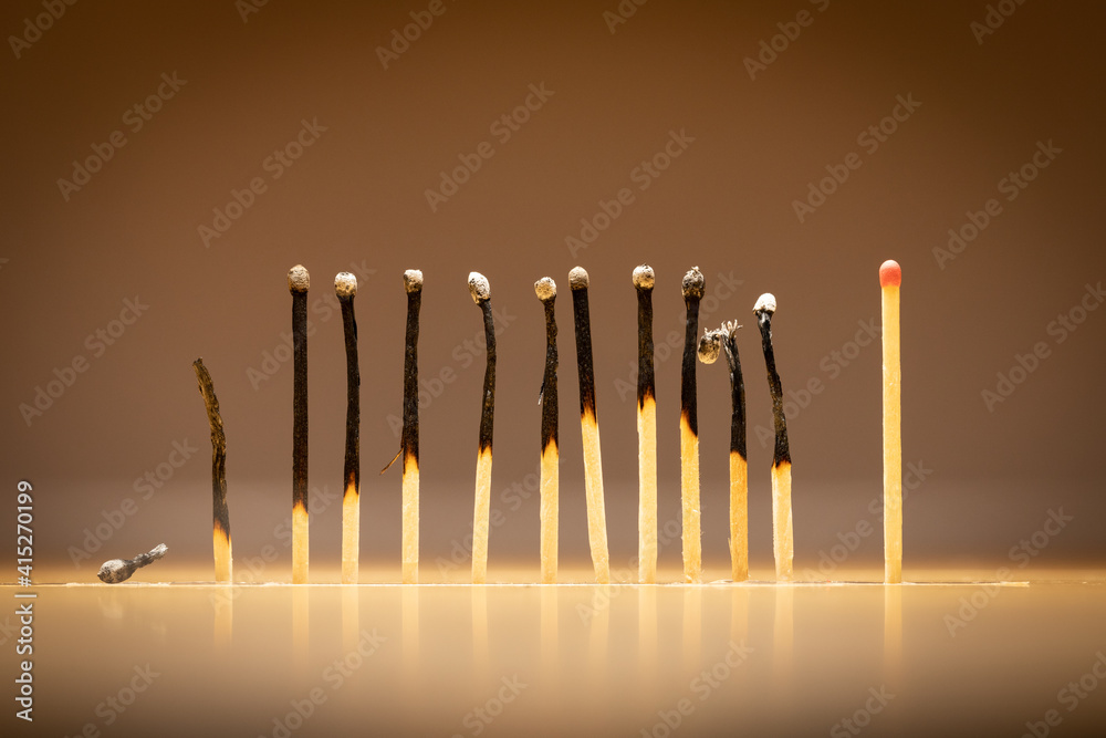 The importance of keeping social distance shown by burnt match sticks. The importance of keeping social distance shown by burnt match sticks.