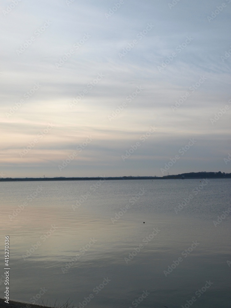 Sunset scene in  lake of  Orient in Aube, France