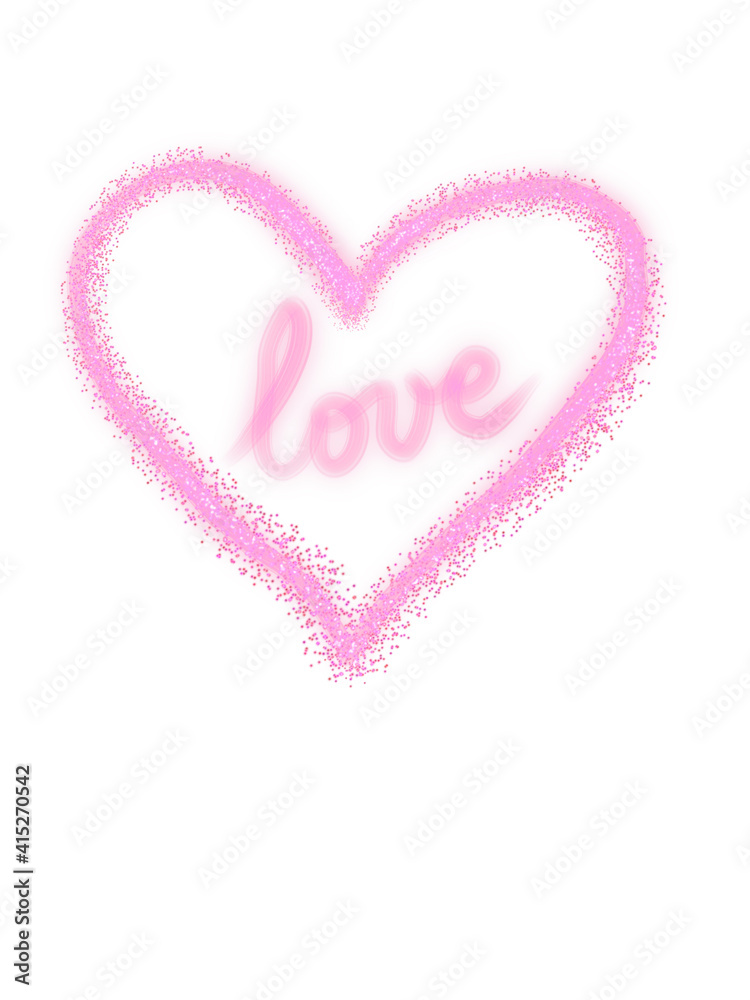 Digital illustration of Love handwritten on a pink textured background for Valentines Day