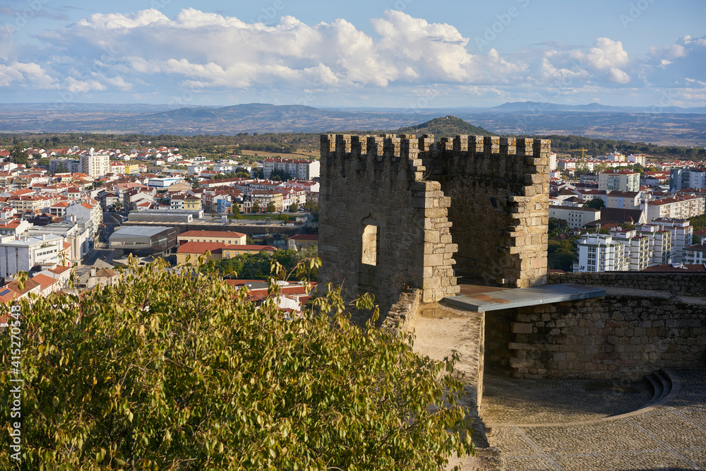 Castle tower with Castelo Branco city behind in Portugal