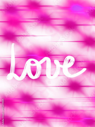 Digital illustration of Love handwritten on a textured background with light flares