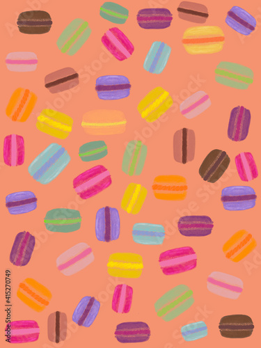 Digital illustration of multicolor macaron cookies wallpaper