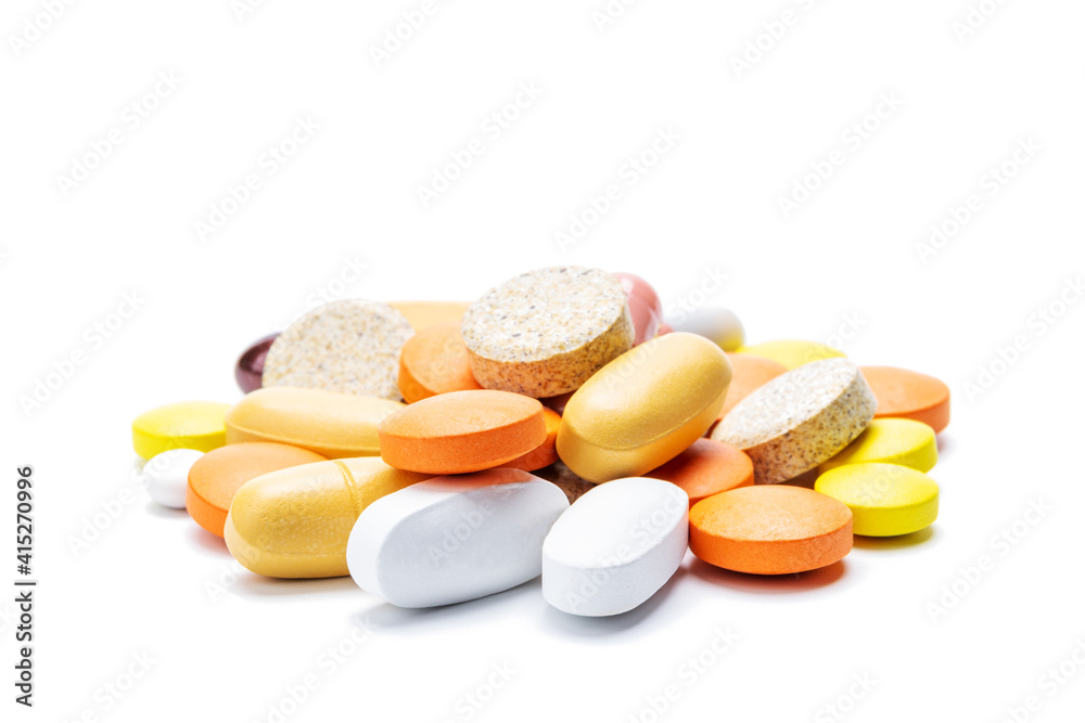 various pills, tablets and capsules isolated on white background. medication drugs cut out various pills, tablets and capsules isolated on white background. medication drugs cut out