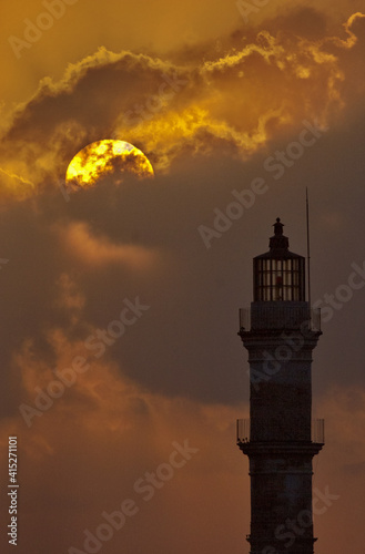 Chania lighthouse in close up silhouette in Greece on island of Crete