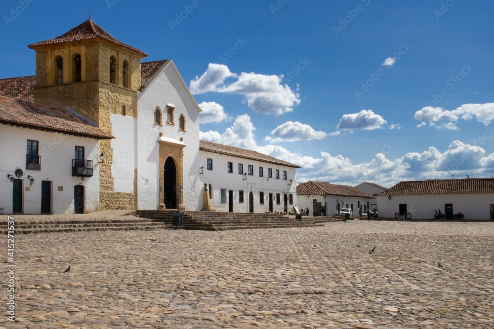 Main square of Villa de Leyva city located on the Boyaca department in Colombia
