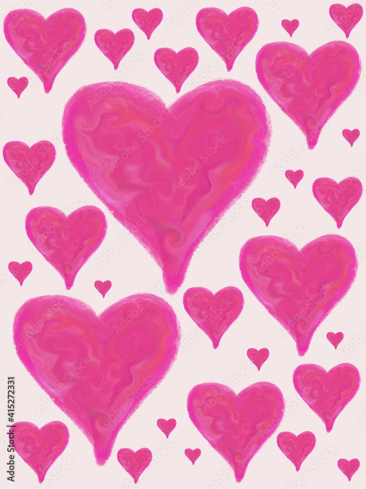 Digital illustration of decorative hearts for Valentines Day