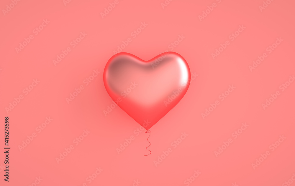 Pink glossy shiny balloons, heart shape on pastel pink background with reflection effect. Saint Valentine's day greeting card February 14 design. Love, wedding marriage ceremony celebration. 3d render