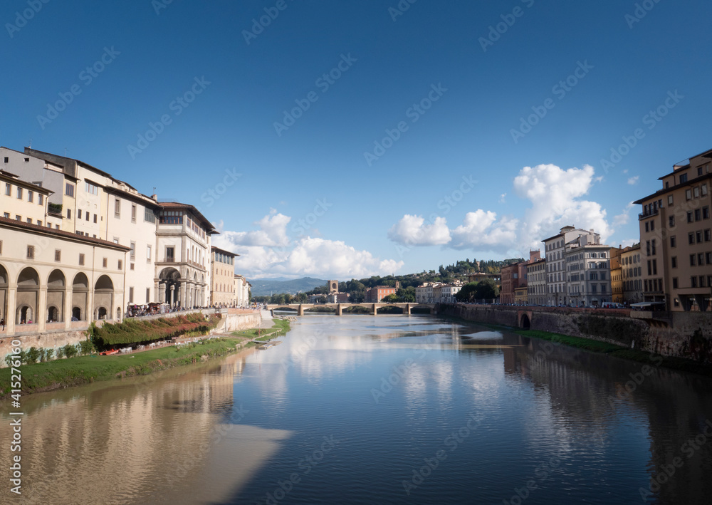 Arno river, View from bridge Ponte Vecchio Florence, Italy 