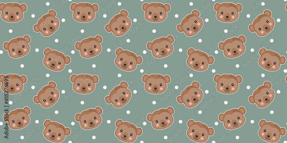 Seamless pattern of cute faces of spider monkeys of light brown color with ruddy pink cheeks and white circles on a gray background. The endless texture of heads of adored African animals. Vector. Seamless pattern of cute faces of spider monkeys of light brown color with ruddy pink cheeks and white circles on a gray background. The endless texture of heads of adored African animals. Vector.