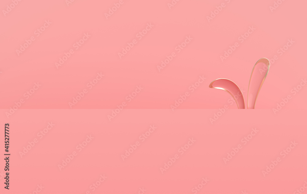 Golden and pink ester bunny rabbit ears on pink background. 3d render, digitally generated template. Happy Easter big hunt or sale banner Golden and pink ester bunny rabbit ears on pink background. 3d render, digitally generated template. Happy Easter big hunt or sale banner