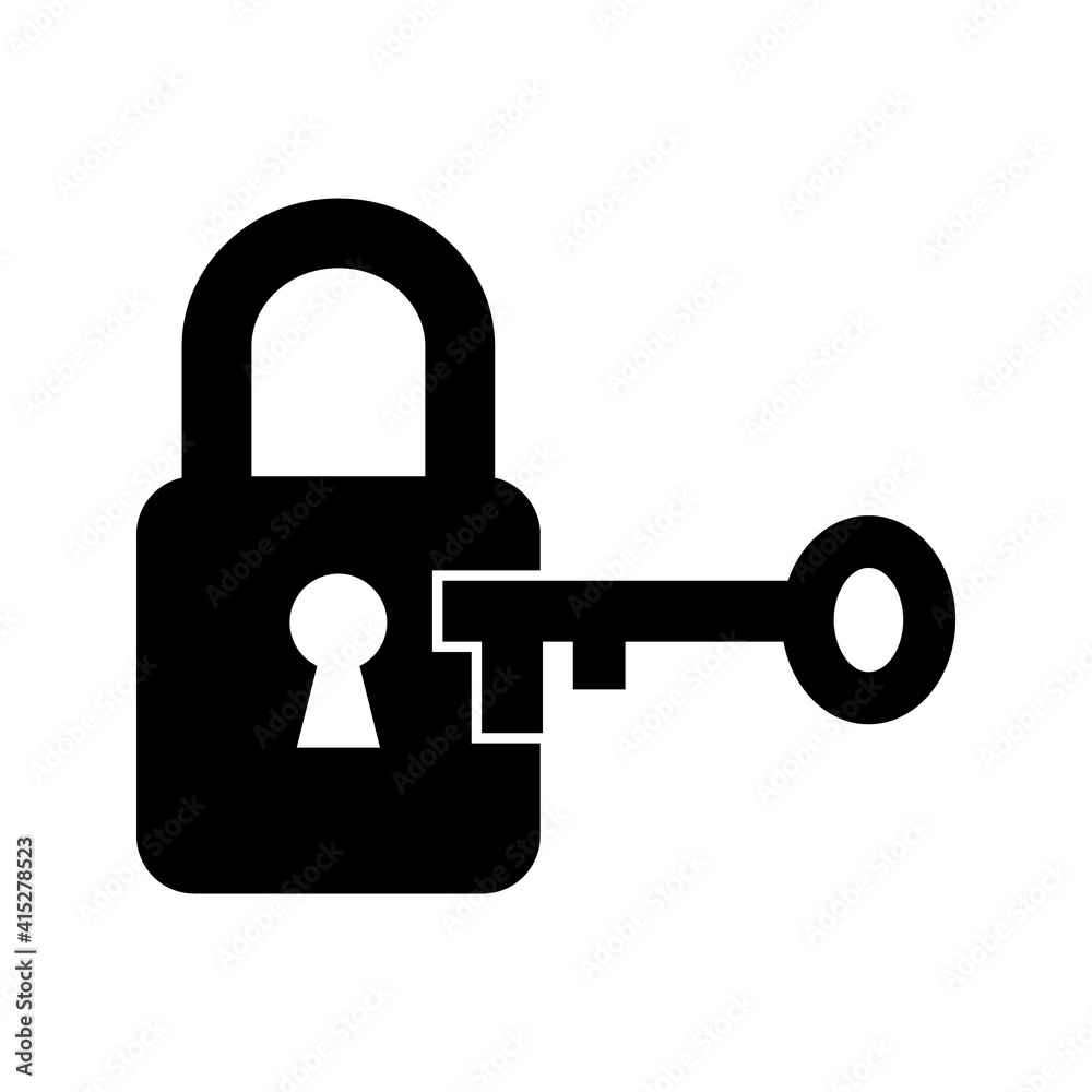 flat illustration of padlock and key vector icon, security sign symbol. vector illustration flat illustration of padlock and key vector icon, security sign symbol. vector illustration