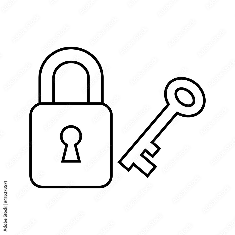 flat illustration of padlock and key vector icon, security sign symbol. vector illustration flat illustration of padlock and key vector icon, security sign symbol. vector illustration