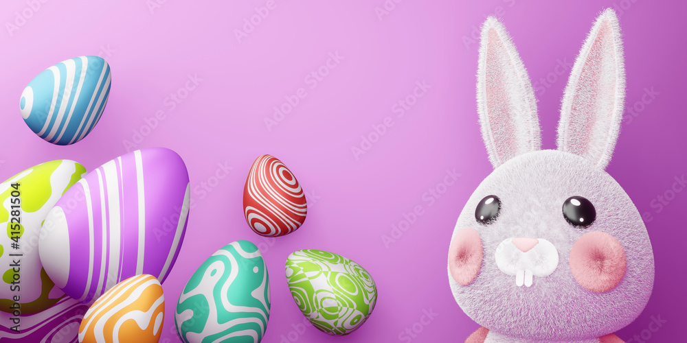Happy easter day, cute bunny with colorful egg, 3d rendering. Happy easter day, cute bunny with colorful egg, 3d rendering.