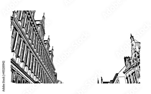 Building view with landmark of Ghent is a port city in northwest Belgium. Hand drawn sketch illustration in vector.