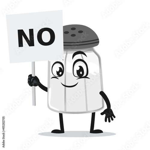 vector illustration of salt shaker mascot or character holding sign says no