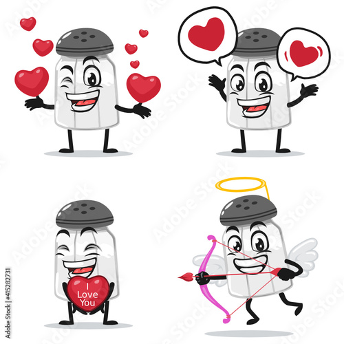 vector illustration of salt shaker mascot or character collection set with love or valentine or love theme