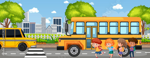 Student going to school by school bus