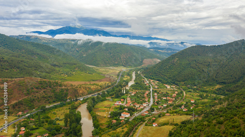 Aerial view of Bulgarian village in the mountain. photo