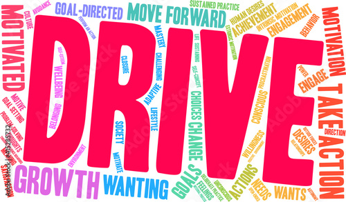 Drive Word Cloud on a white background. 