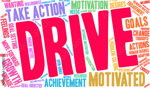 Drive Word Cloud on a white background. 