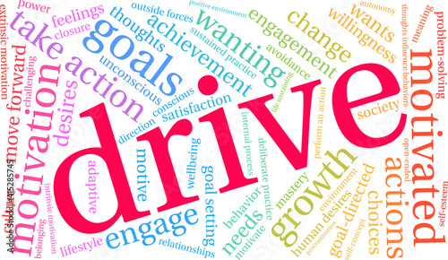 Drive Word Cloud on a white background. 