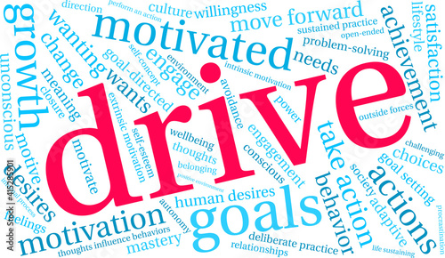 Drive Word Cloud on a white background. 