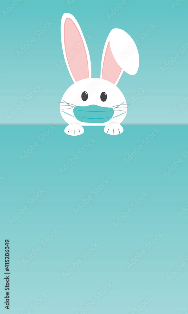 Obraz premium vertical easter card with rabbit wearing face mask and copy space