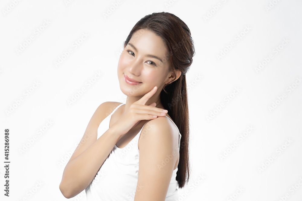 Beautiful young asian woman with clean fresh skin on white background, Face care, Facial treatment, Cosmetology, beauty and spa, Asian women portrait Beautiful young asian woman with clean fresh skin on white background, Face care, Facial treatment, Cosmetology, beauty and spa, Asian women portrait