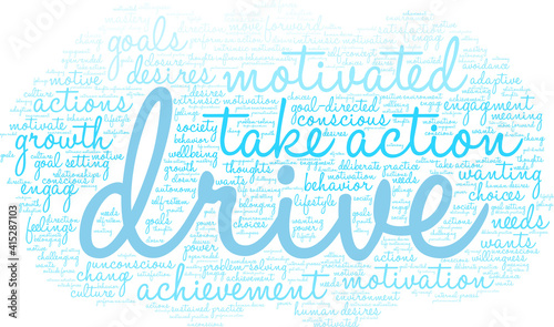 Drive Word Cloud on a white background. 
