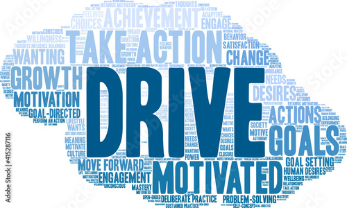 Drive Word Cloud on a white background. 