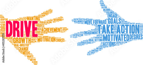 Drive Word Cloud on a white background. 