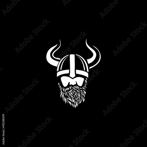Viking logo Design Elements For Heraldic Logo. 
Warrior Head In a Viking Helmet. Vector illustration in stamp style.